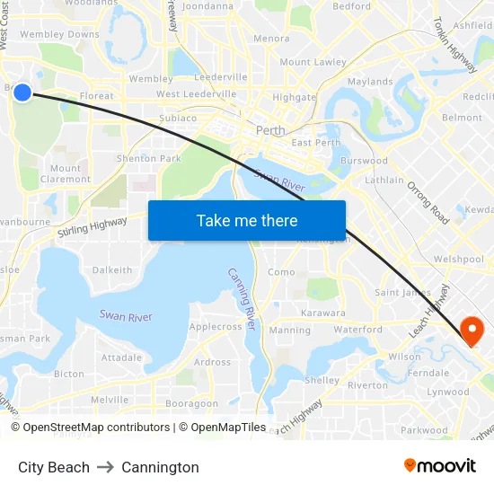 City Beach to Cannington map