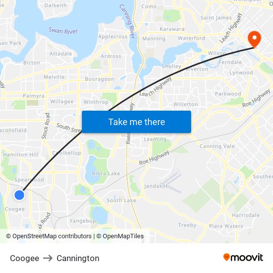 Coogee to Cannington map