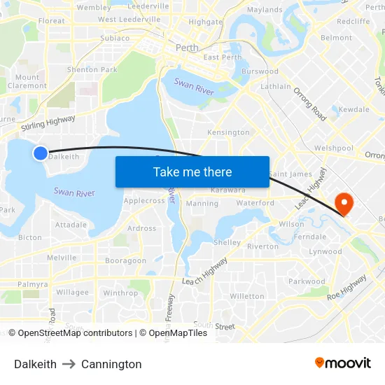 Dalkeith to Cannington map