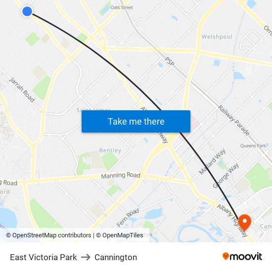 East Victoria Park to Cannington map