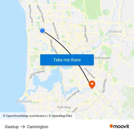 Gwelup to Cannington map