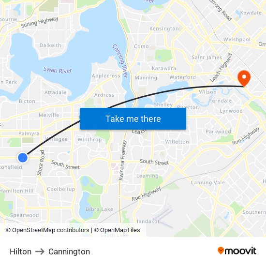 Hilton to Cannington map