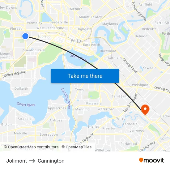 Jolimont to Cannington map