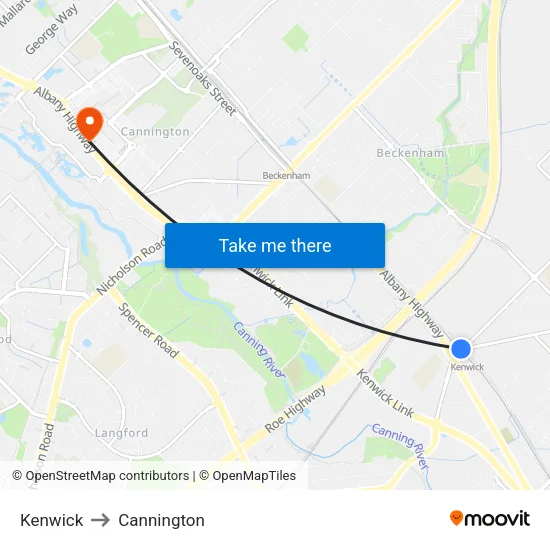 Kenwick to Cannington map
