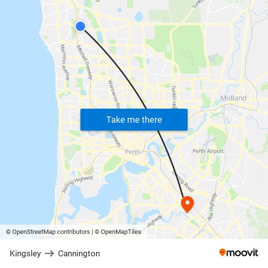 Kingsley to Cannington map