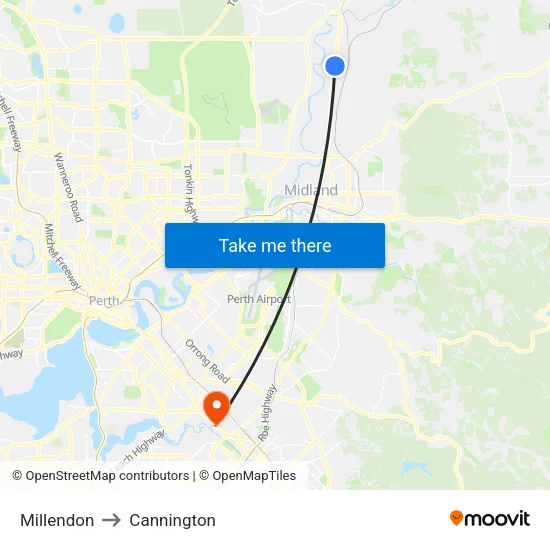 Millendon to Cannington map