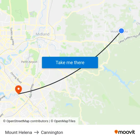 Mount Helena to Cannington map