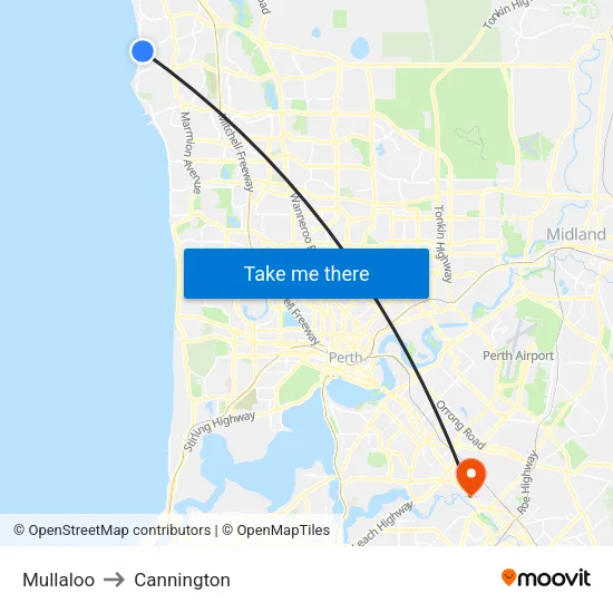 Mullaloo to Cannington map