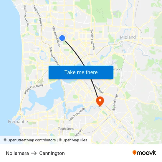 Nollamara to Cannington map