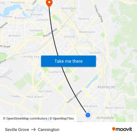 Seville Grove to Cannington map