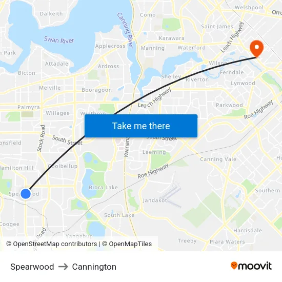 Spearwood to Cannington map