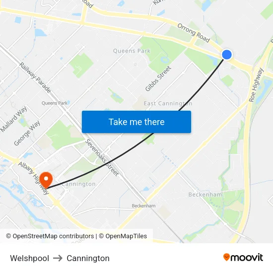 Welshpool to Cannington map