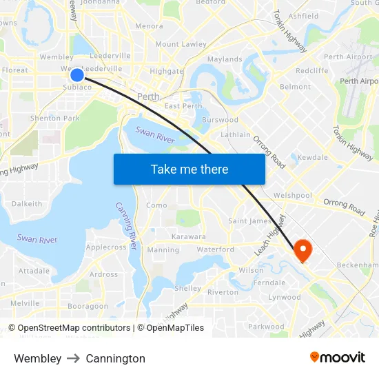 Wembley to Cannington map