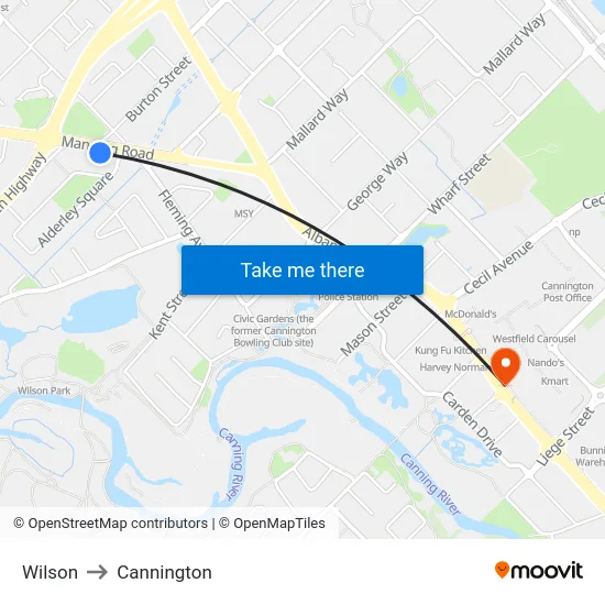 Wilson to Cannington map