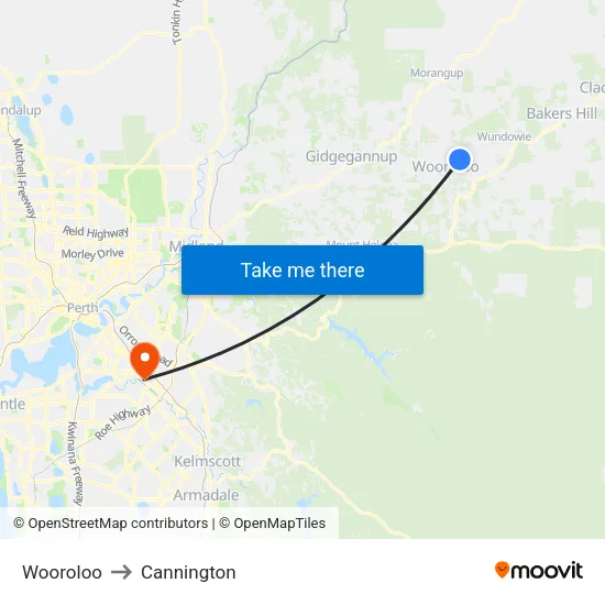 Wooroloo to Cannington map