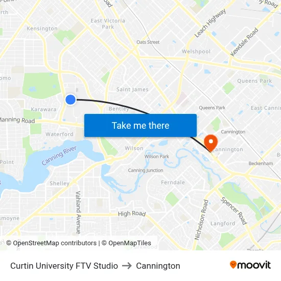 Curtin University FTV Studio to Cannington map