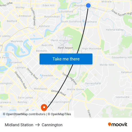 Midland Station to Cannington map