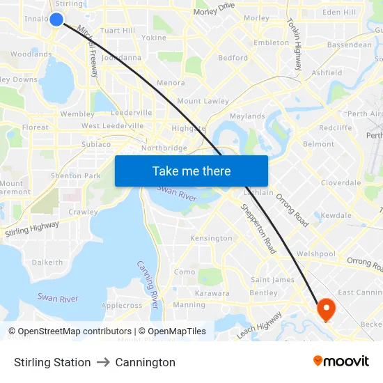Stirling Station to Cannington map
