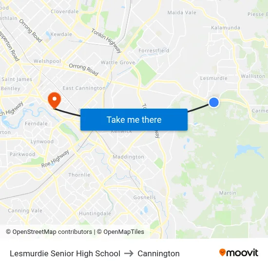 Lesmurdie Senior High School to Cannington map