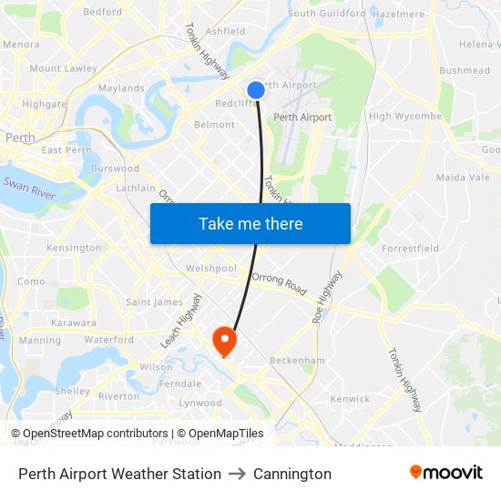 Perth Airport Weather Station to Cannington map