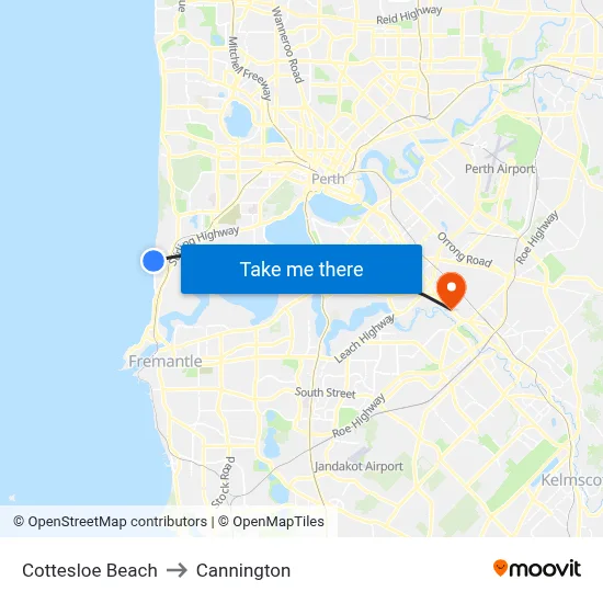 Cottesloe Beach to Cannington map