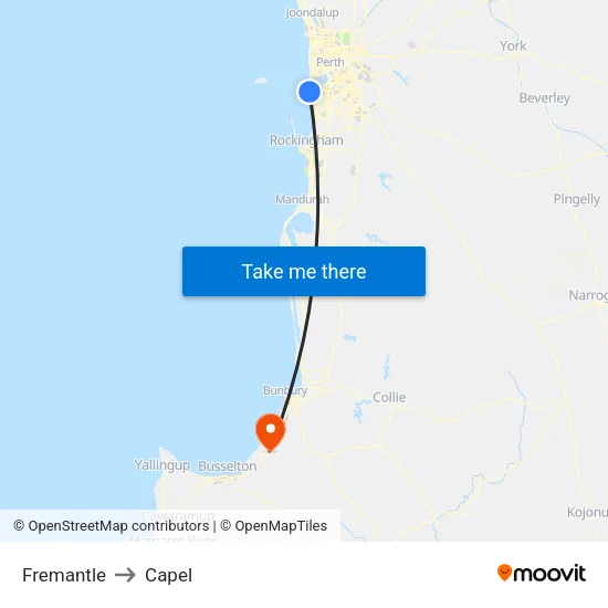 Fremantle to Capel map