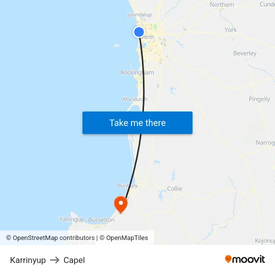 Karrinyup to Capel map