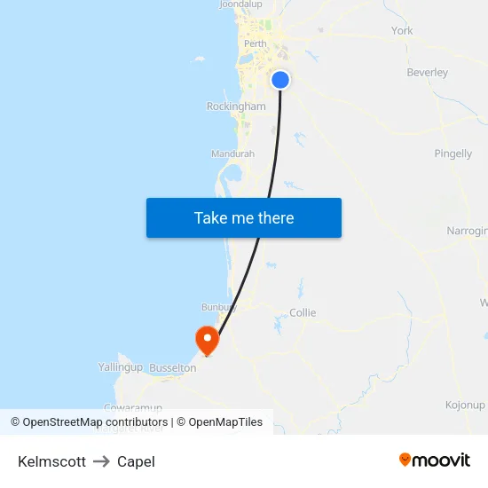 Kelmscott to Capel map