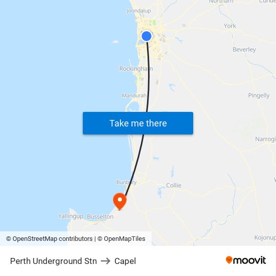 Perth Underground Stn to Capel map