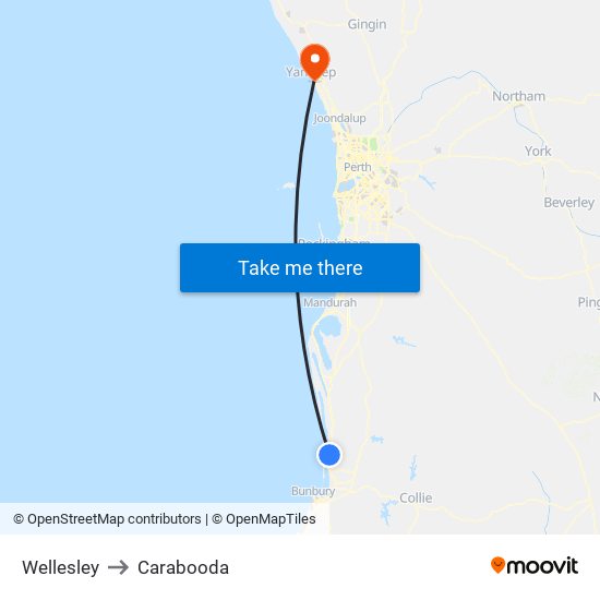 Wellesley to Carabooda map