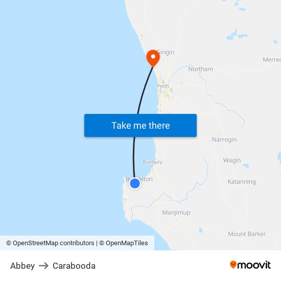 Abbey to Carabooda map