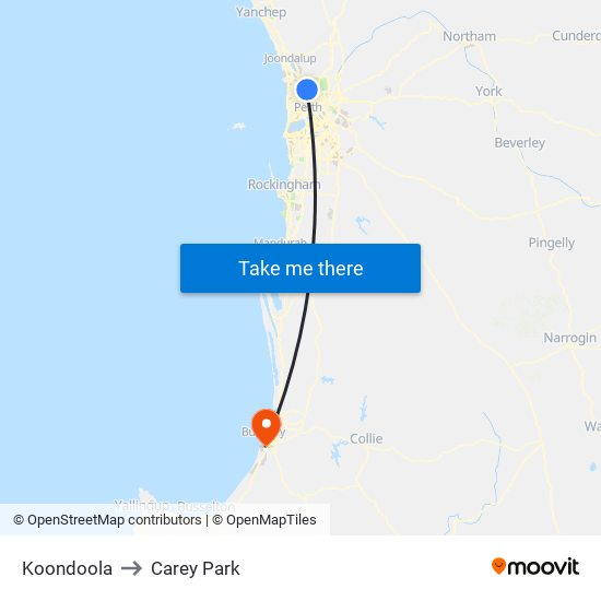 Koondoola to Carey Park map