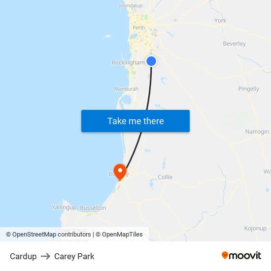 Cardup to Carey Park map