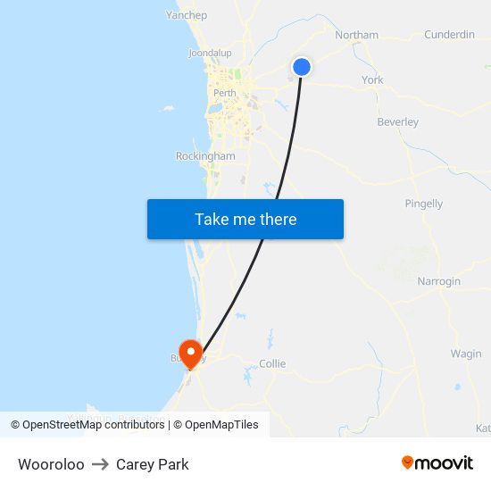 Wooroloo to Carey Park map