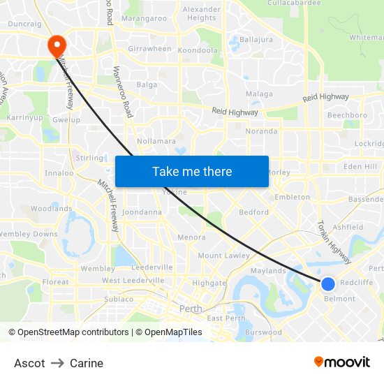 Ascot to Carine map