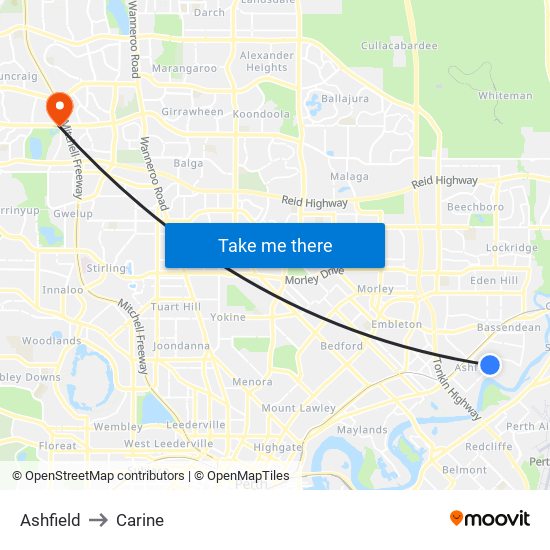 Ashfield to Carine map