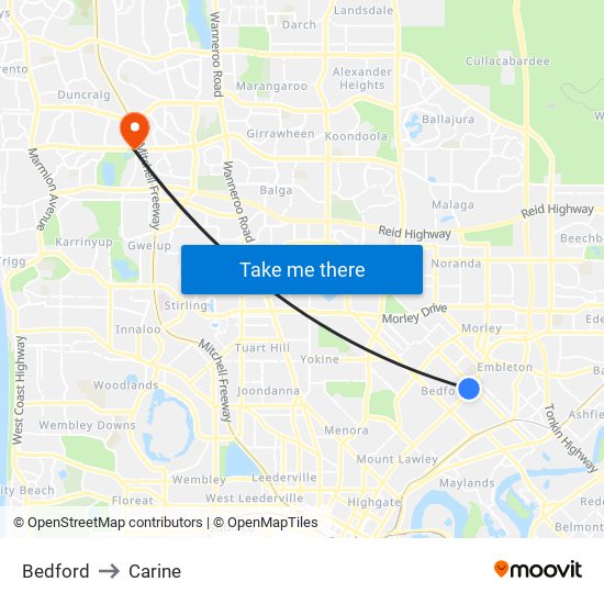 Bedford to Carine map