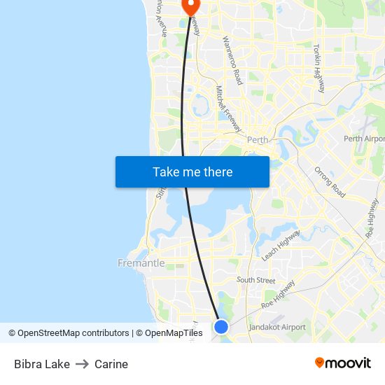 Bibra Lake to Carine map