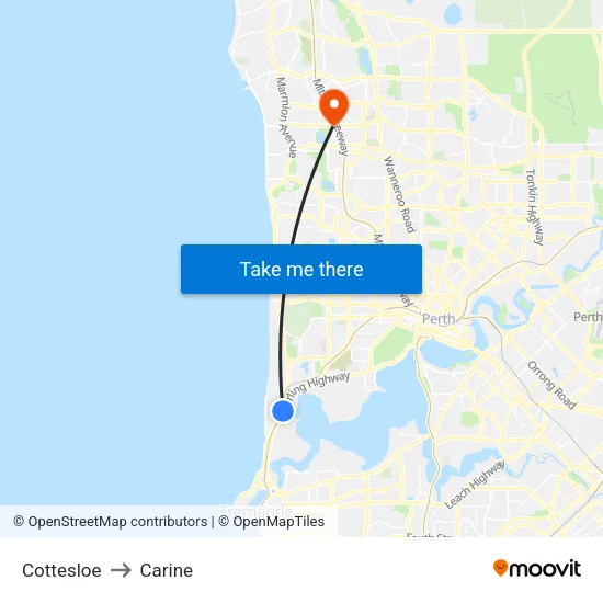 Cottesloe to Carine map