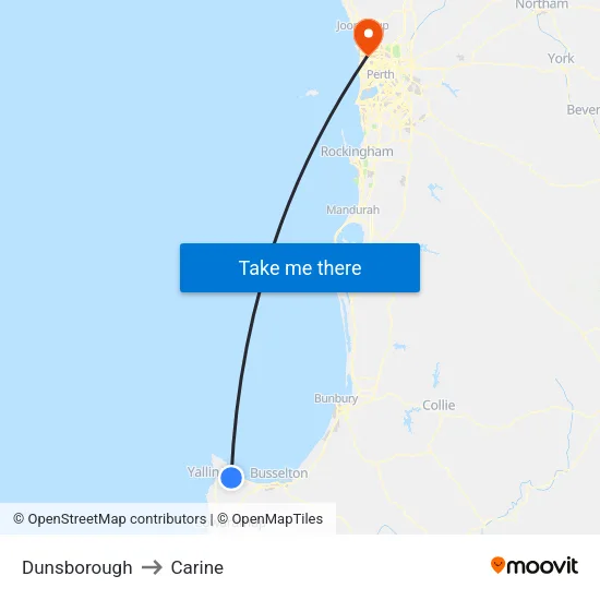 Dunsborough to Carine map
