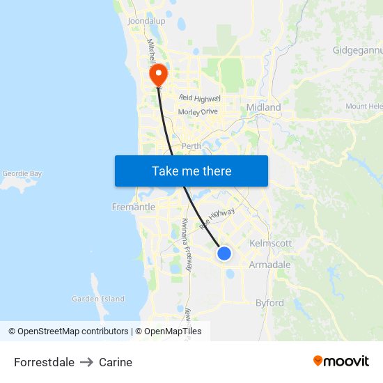 Forrestdale to Carine map