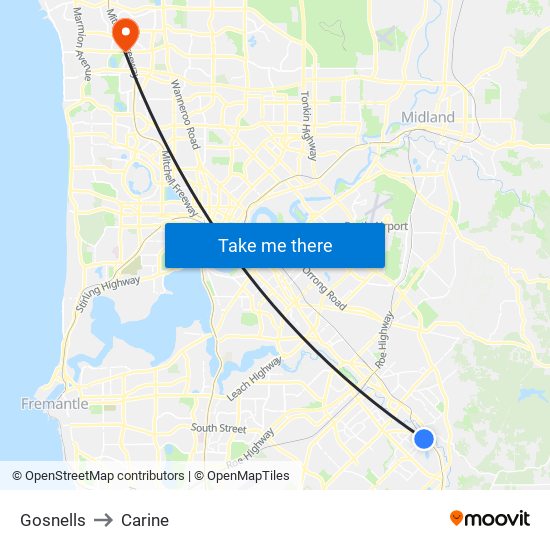 Gosnells to Carine map