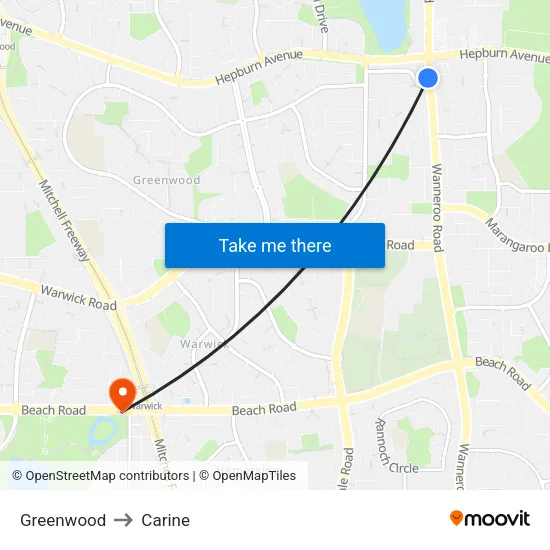 Greenwood to Carine map
