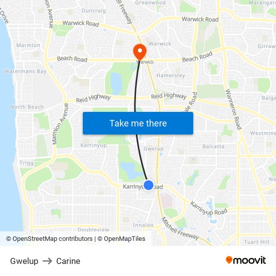 Gwelup to Carine map