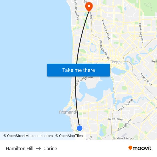 Hamilton Hill to Carine map