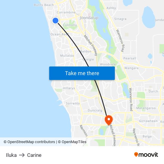 Iluka to Carine map