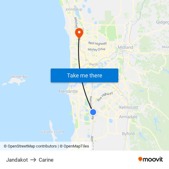 Jandakot to Carine map