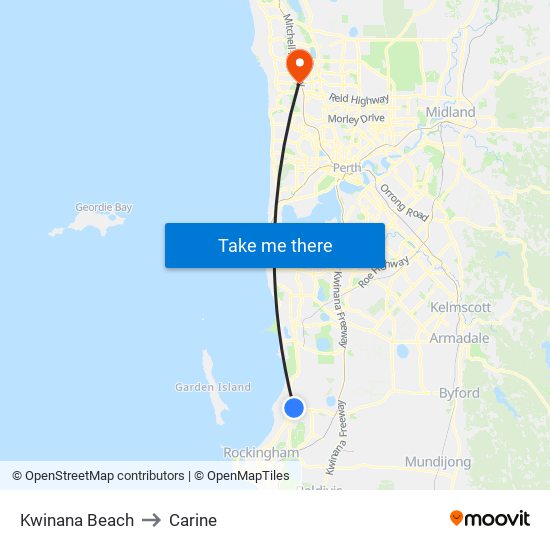 Kwinana Beach to Carine map