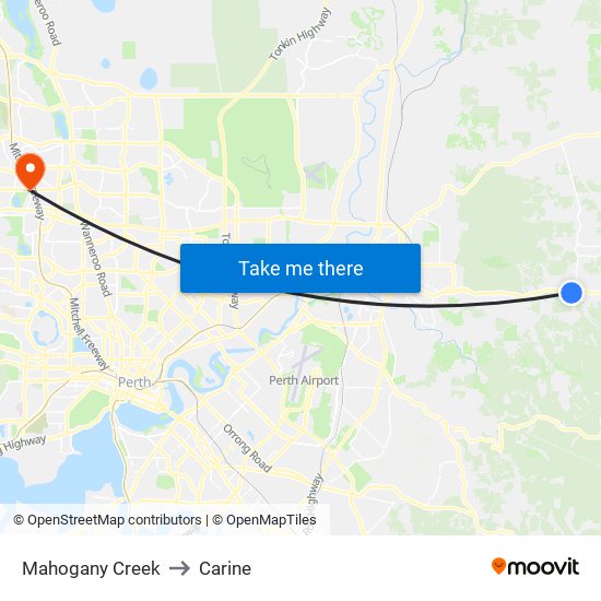 Mahogany Creek to Carine map