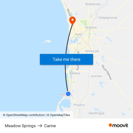 Meadow Springs to Carine map